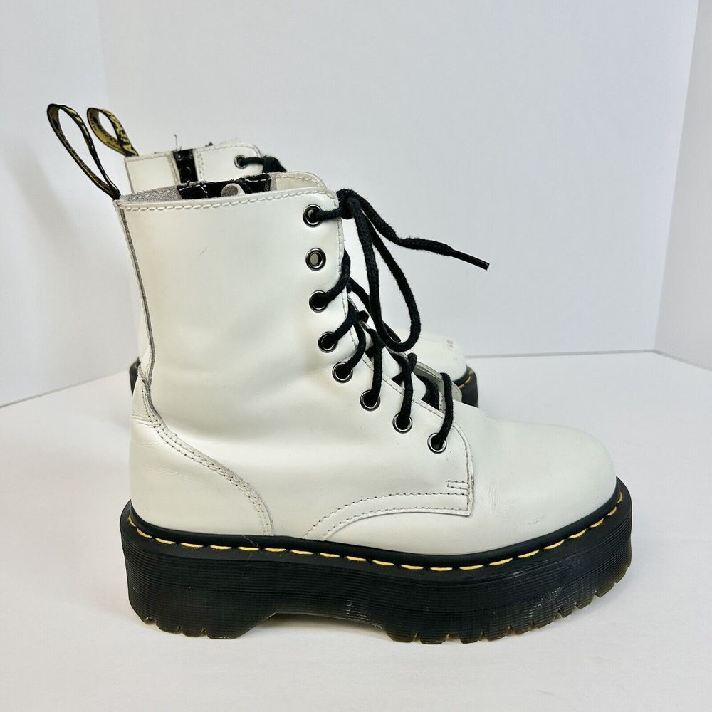 Dr. Martens White Leather Lace-Up Platform Boots